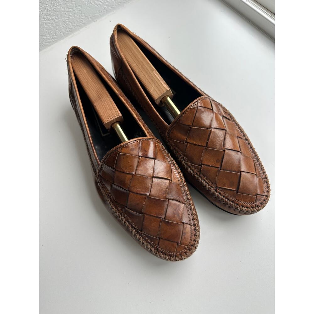 Bragano Italy Woven Leather Loafers Mens 9.5 Brown Vintage - Picture 3 of 10